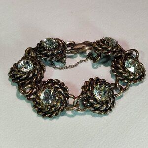 1950's Vintage Silver Tone Meta and Clear Rhinestone Bracelet by Coro